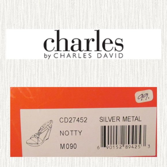 Charles David Notty SILVER SANDALS Platform Rattan Wedge Heel Slingback 9 M - Picture 8 of 8